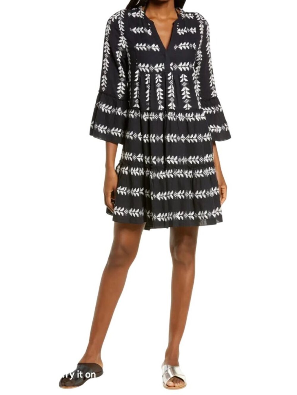 Elan Grecian cover-up dress Black white- size S